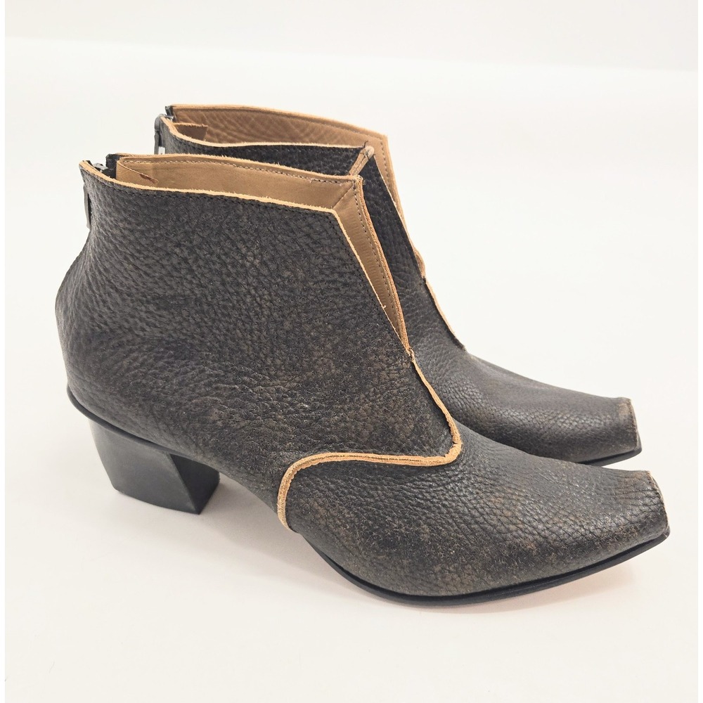 Cydwoq Ankle Boots Size 40 US 10 Brown Leather Back Zip Block Heel Hand Made USA
